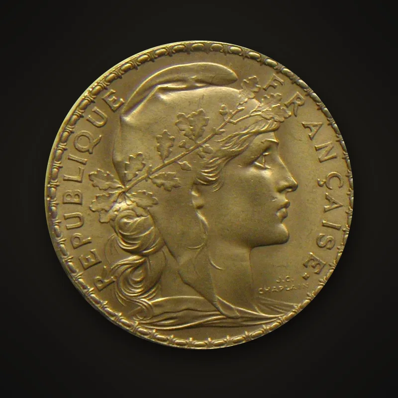 20 francs or 1907, avers à la Marianne de Chaplain