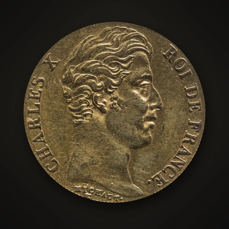 20 francs or de Charles X, 1830, avers : tête du roi
